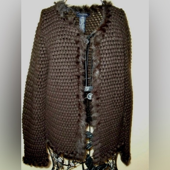 Jones New York fur trimmed cardigan sweater. excellent condition - Picture 2 of 5
